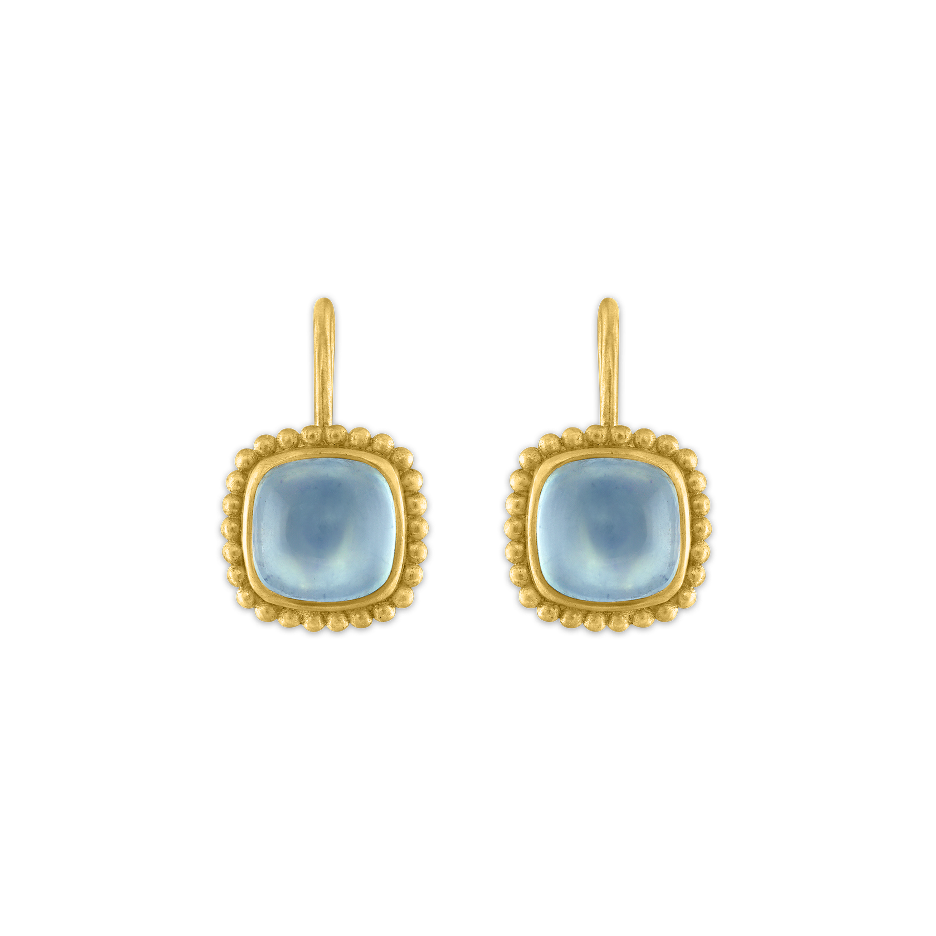 Granulated Aquamarine Cushion Hook Earrings