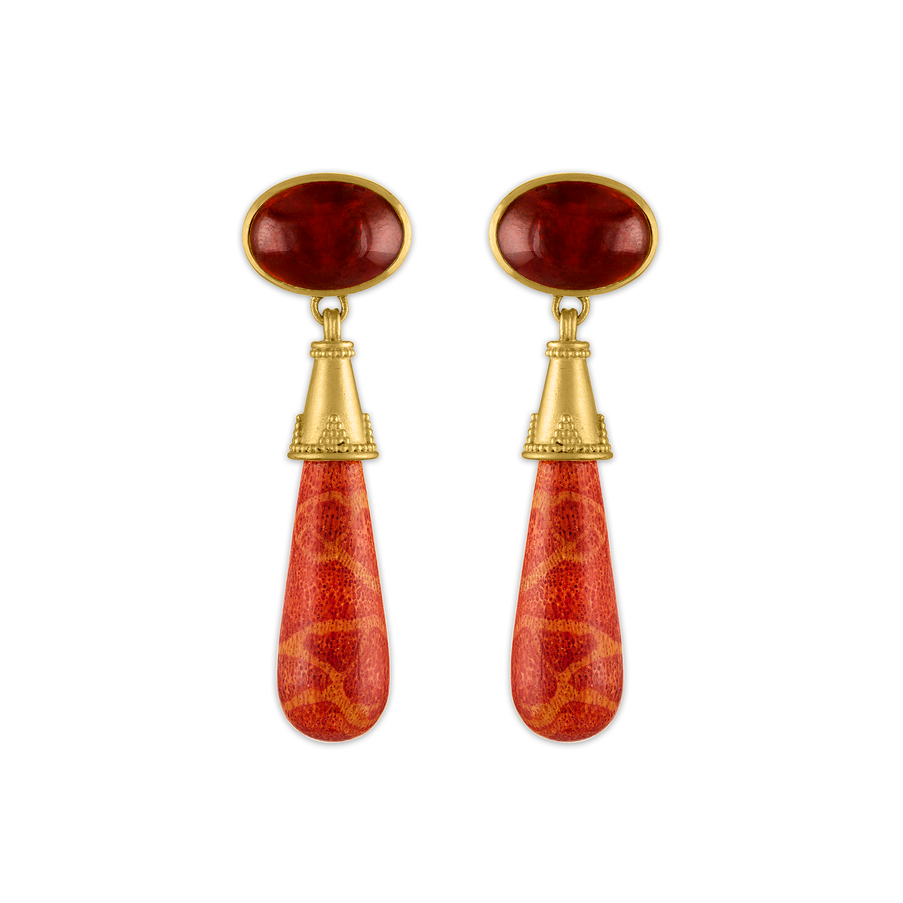 Pink Coral Emerald Drop Earrings - Intini Jewels